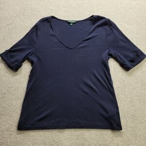 Vintage Polo Ralph Lauren Embroidered Women's XL Blue V Neck Short Sleeve Top